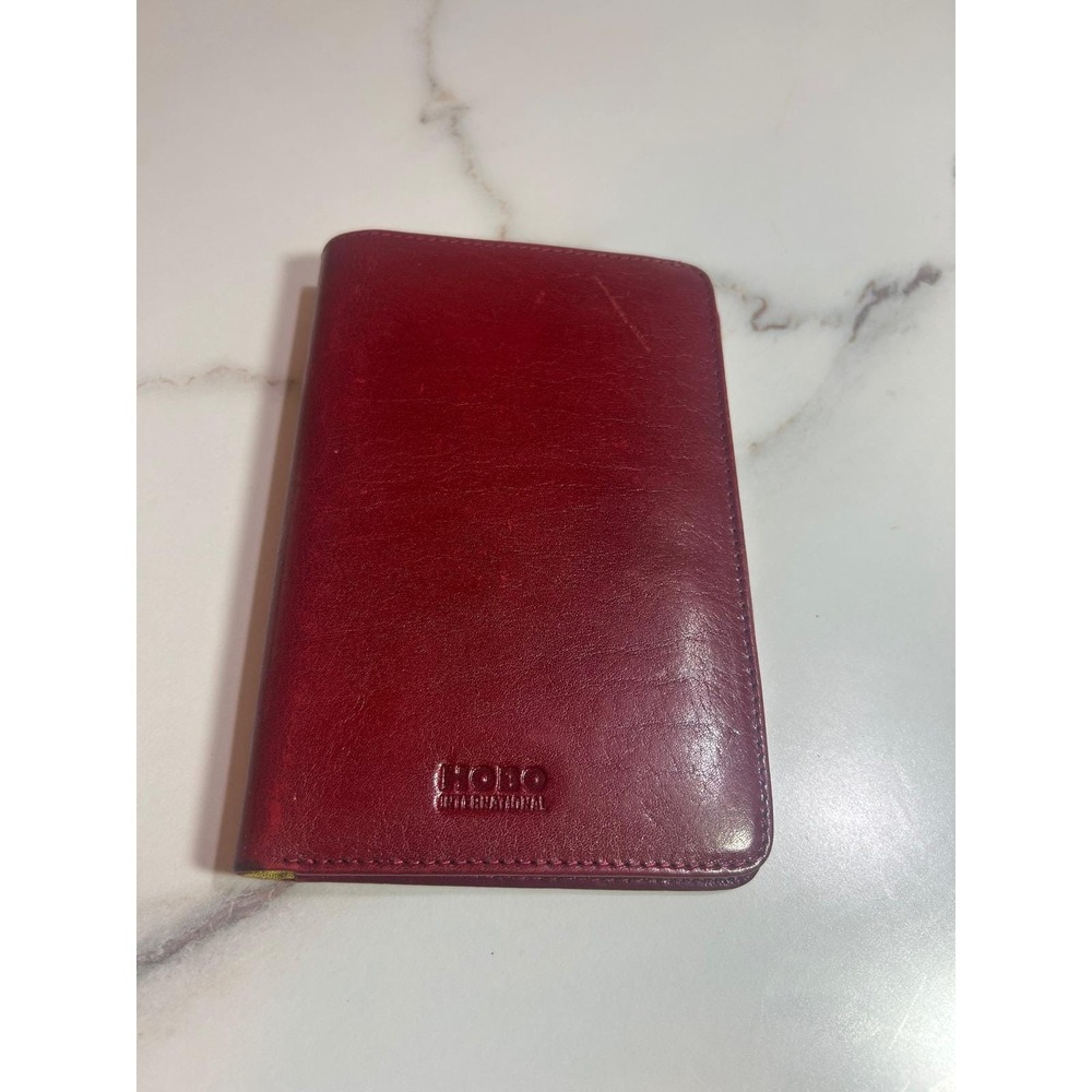 Hobo International Red Leather Passport Wallet Bifold Lime Green Interior Slim